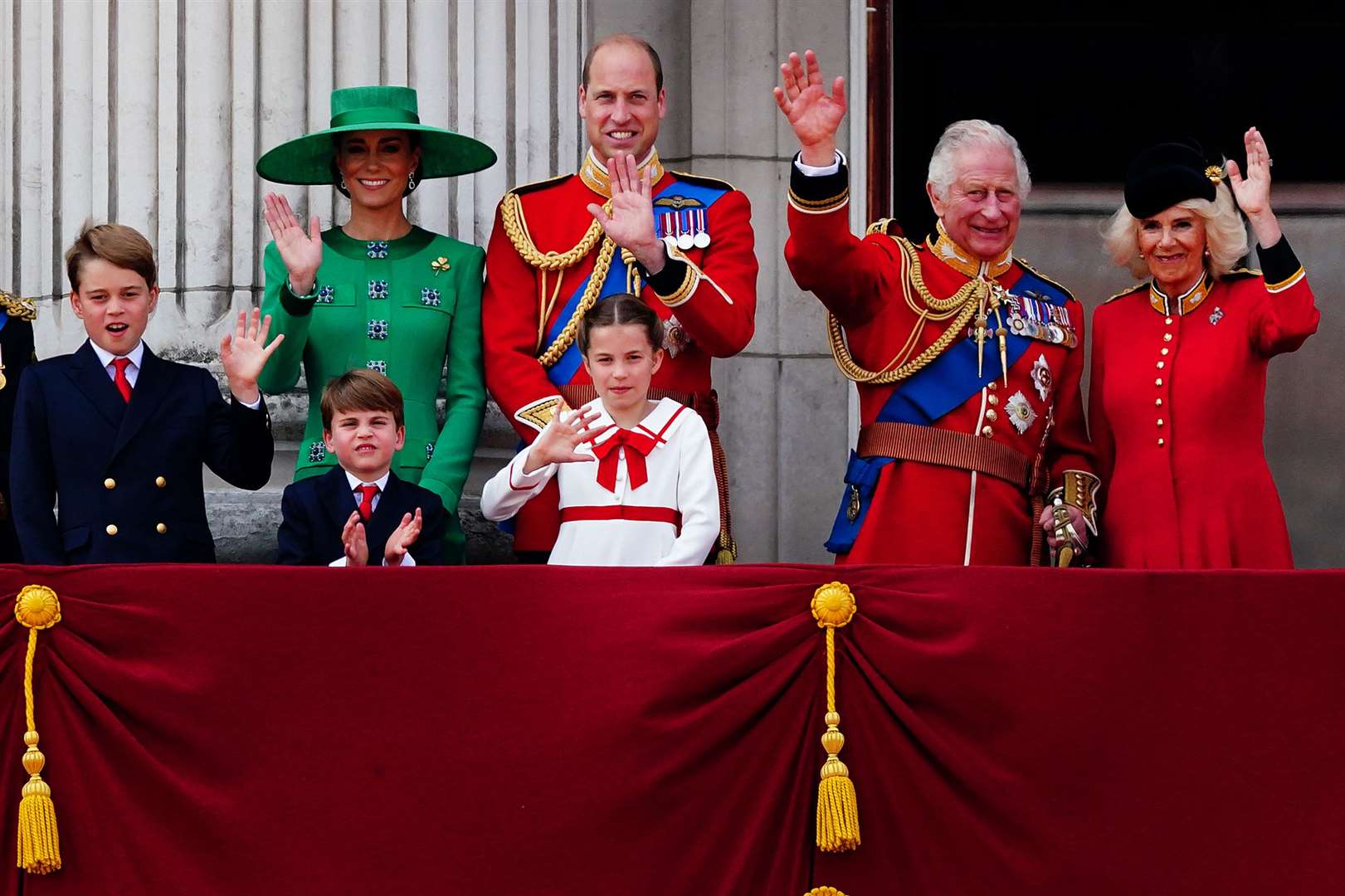 The King and the Princess of Wales with the royal family on the Palace balcony after last year’s Trooping the Colour (Victoria Jones/PA)