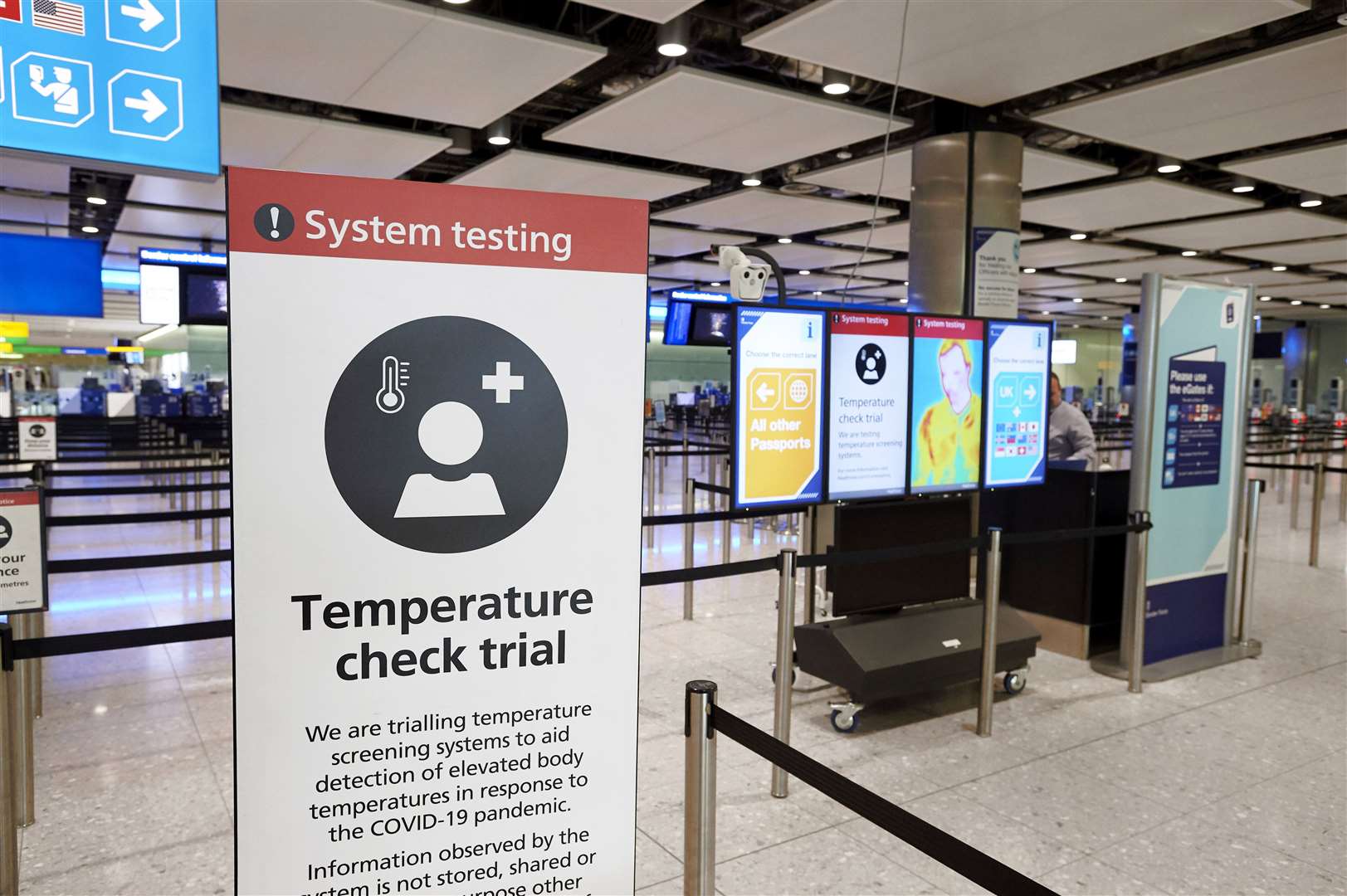New signage alerts passengers to the trial (LHR Airports Limited/PA)