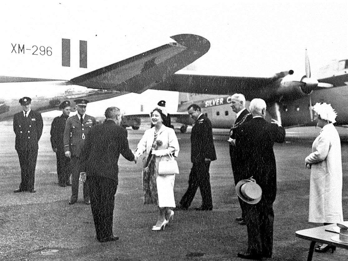 Queen Elizabeth The Queen Mother during a visit at the airport. Date unknown