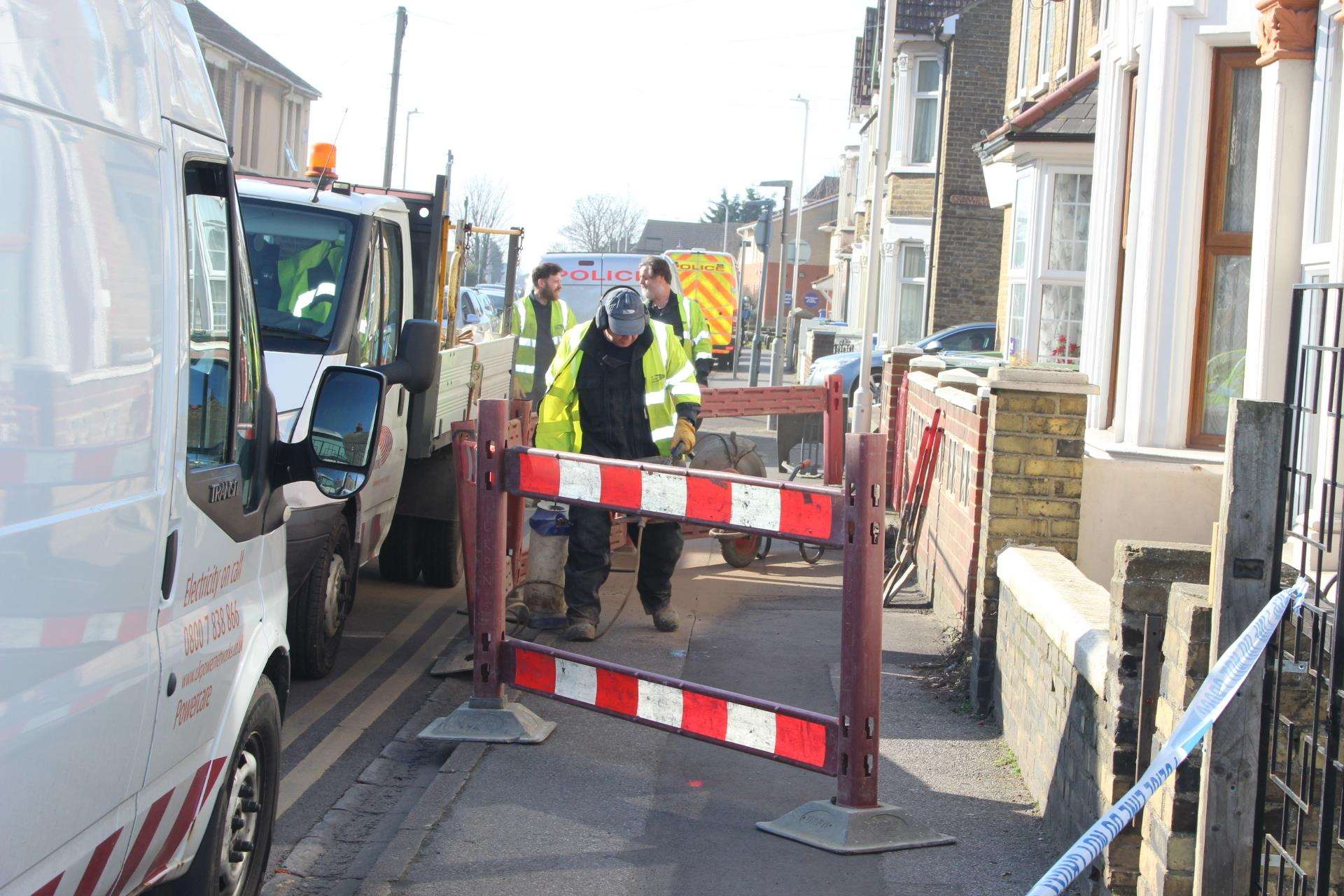 Workers from UK Power Networks dig up the pavement in St George's Avenue, Sheerness, Sheppey, on Saturday (7389036)