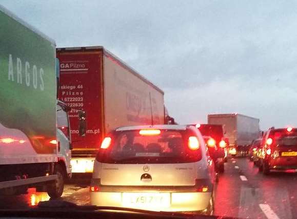 Vehicles were at a standstill on parts of the M20 this morning. Picture: @jemmafairhay