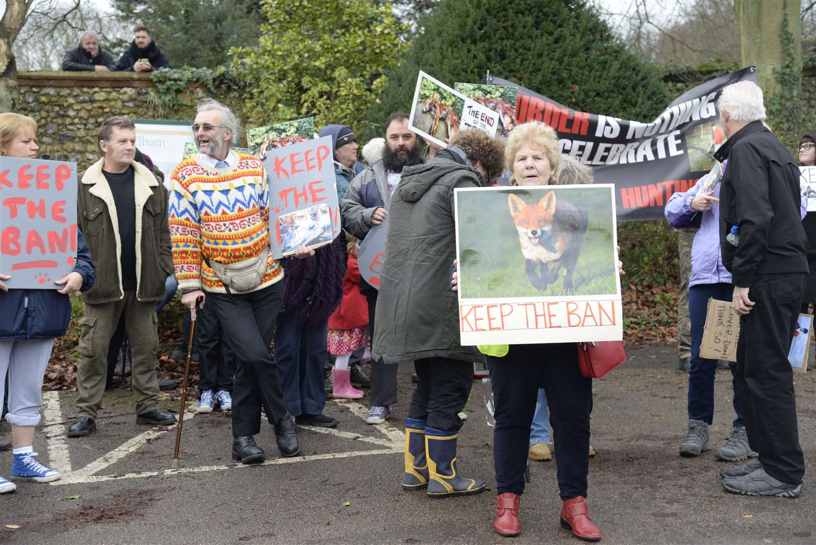 Anti-hunt protestors at the meet of the East Kent Hunt with West Street in Elham on Boxing Day. Picture: Chris Davey