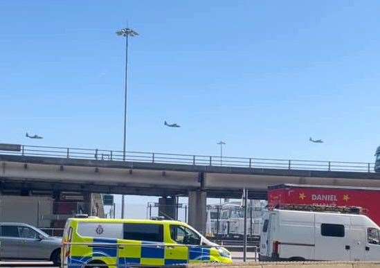 The trio of aircrafts seen flying over the Port of Dover. Picture: Laura Shearer