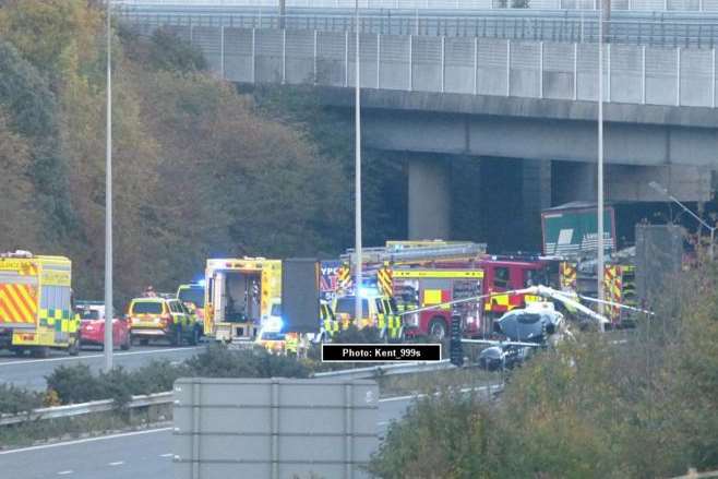 The carriageway is closed after the serious crash. Picture: Kent_999s