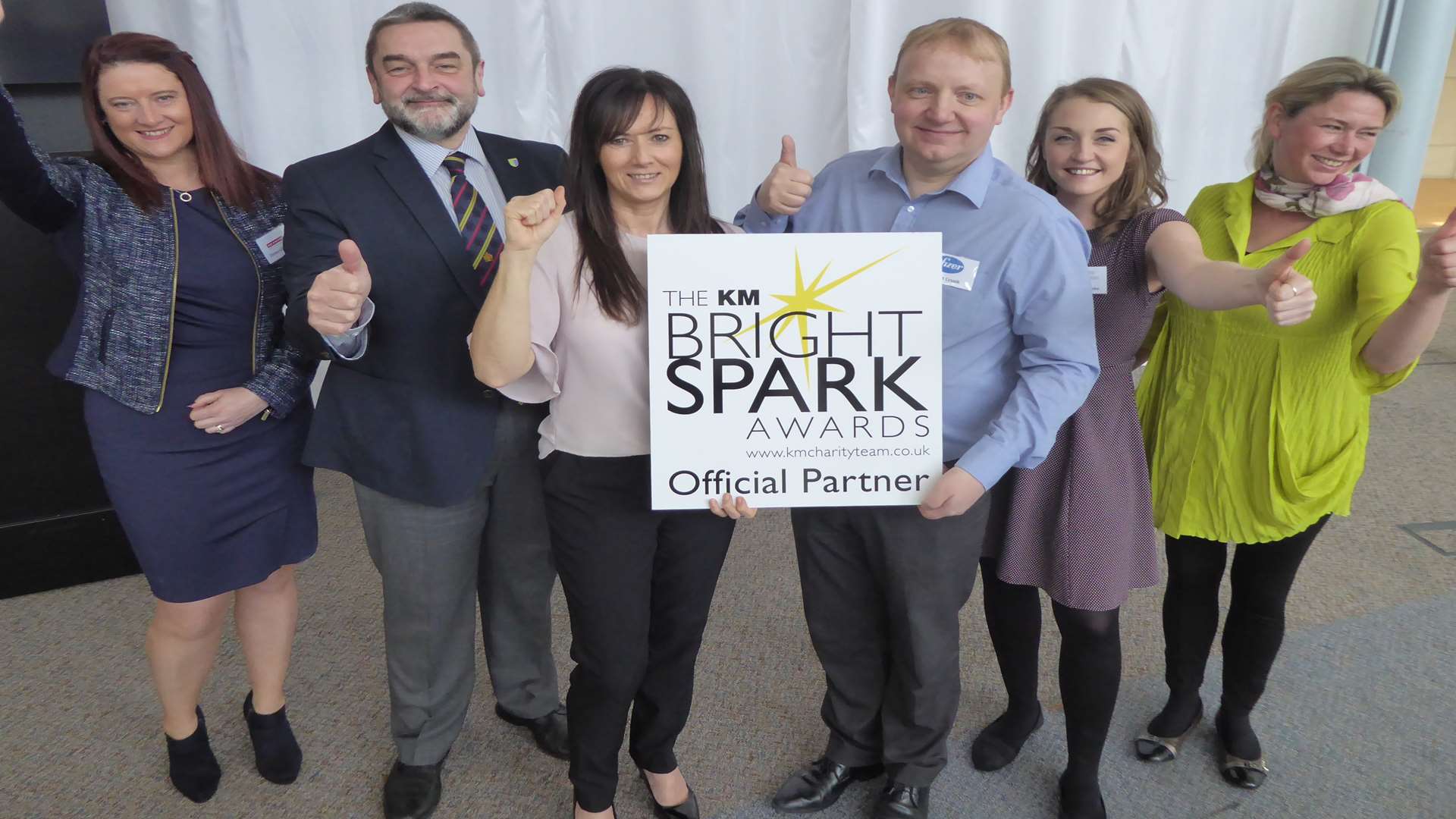 The formal launch of the KM Bright Spark Awards at Discovery Park. (l-r) Emma Gibbons of BAE, Steve Smith of Astro, Jane Barlow of Benenden Hospital Trust, Robert Crook of Pfizer, Becky Lipscombe of ITL, and Kimberley Anderson of Discovery Park.