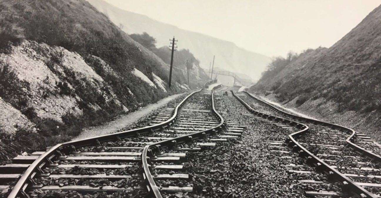 Railway tracks left warped by the Great Fall at the Folkestone Warren. Picture: Derek Butcher / Network Rail