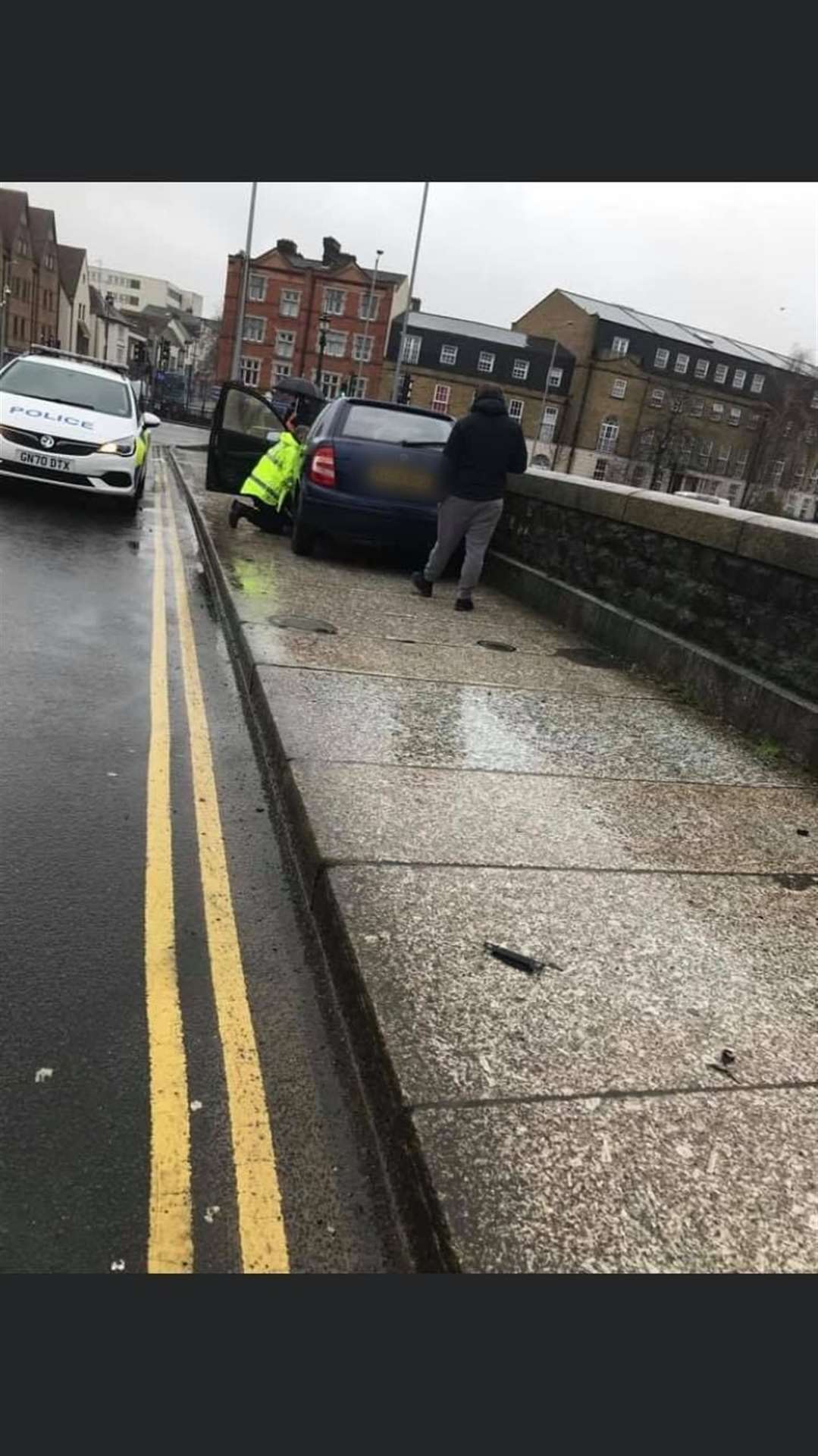 A car collided with a bridge in Maidstone town centre Picture: Russell Williams