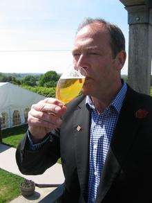 Frazer Thompson, managing director, English Wines, Chapel Down Vineyard, Tenterden, samples lager Curious Brew
