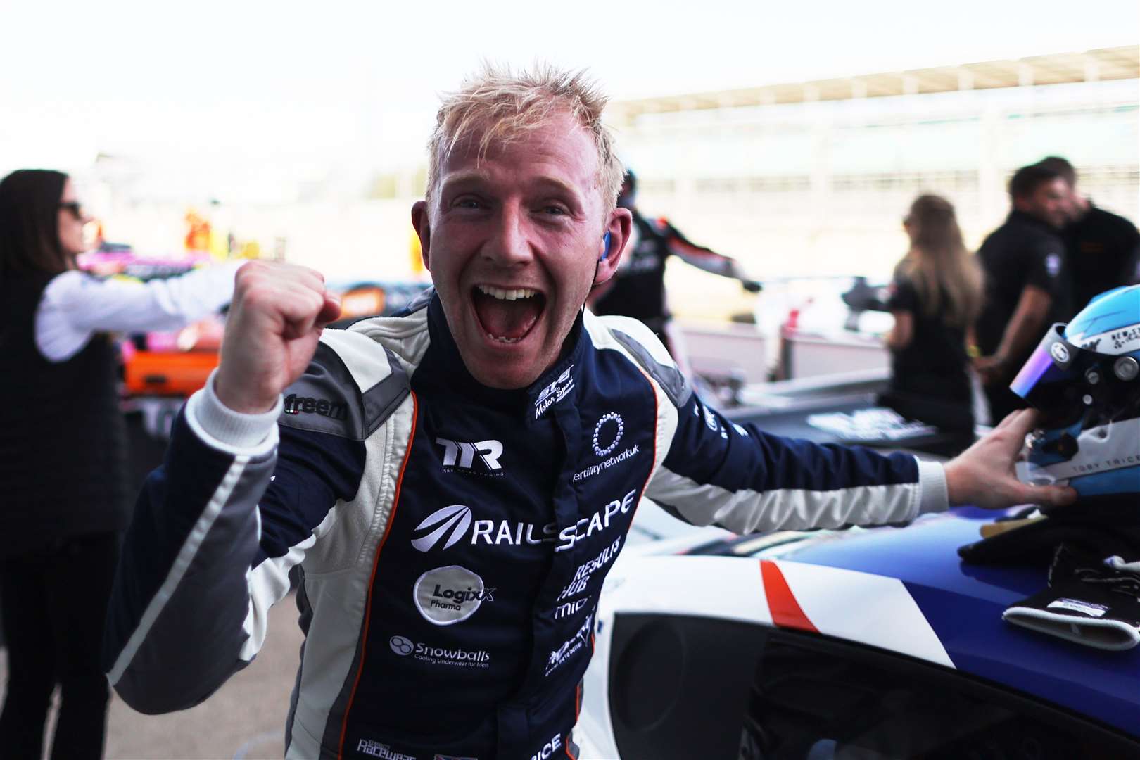 Celebrating becoming the first ever Ginetta GT Academy champion Picture: Jakob Ebrey