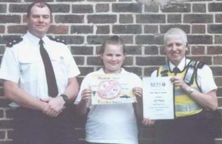 OVERALL WINNER: Pupil Anna-Marie with Insp Bob Radcliffe and PCSO Linda Baker