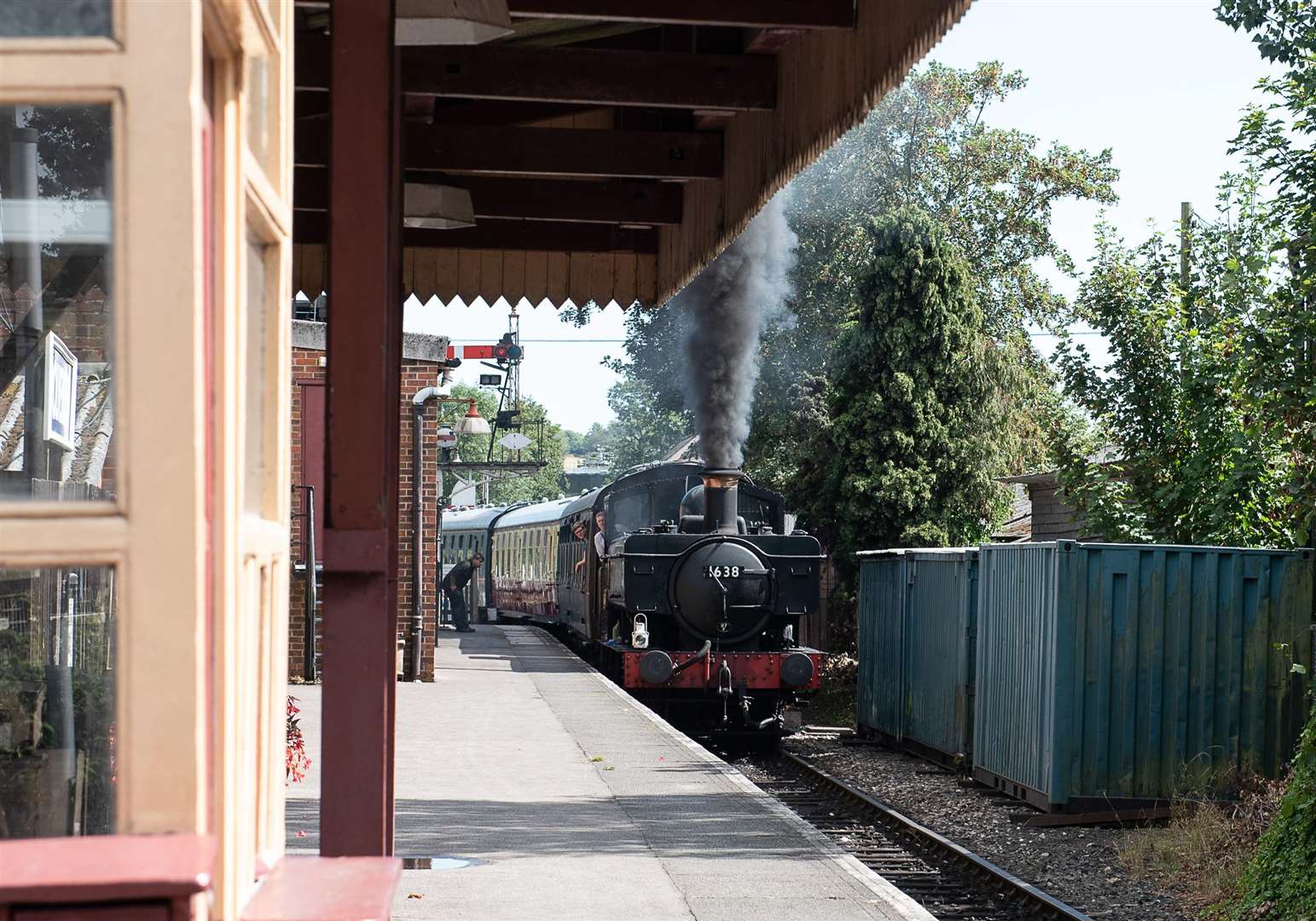 A train entering the Rolvenden station on the volunteer-run railway