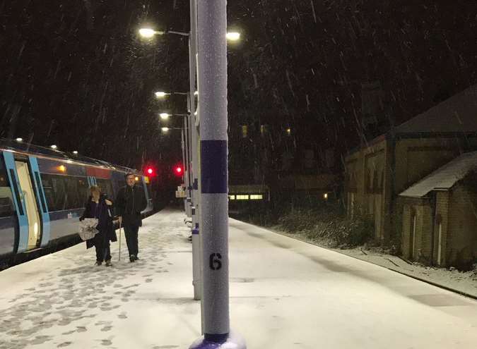 Commuters brave the elements in Faversham. Picture: @briculver