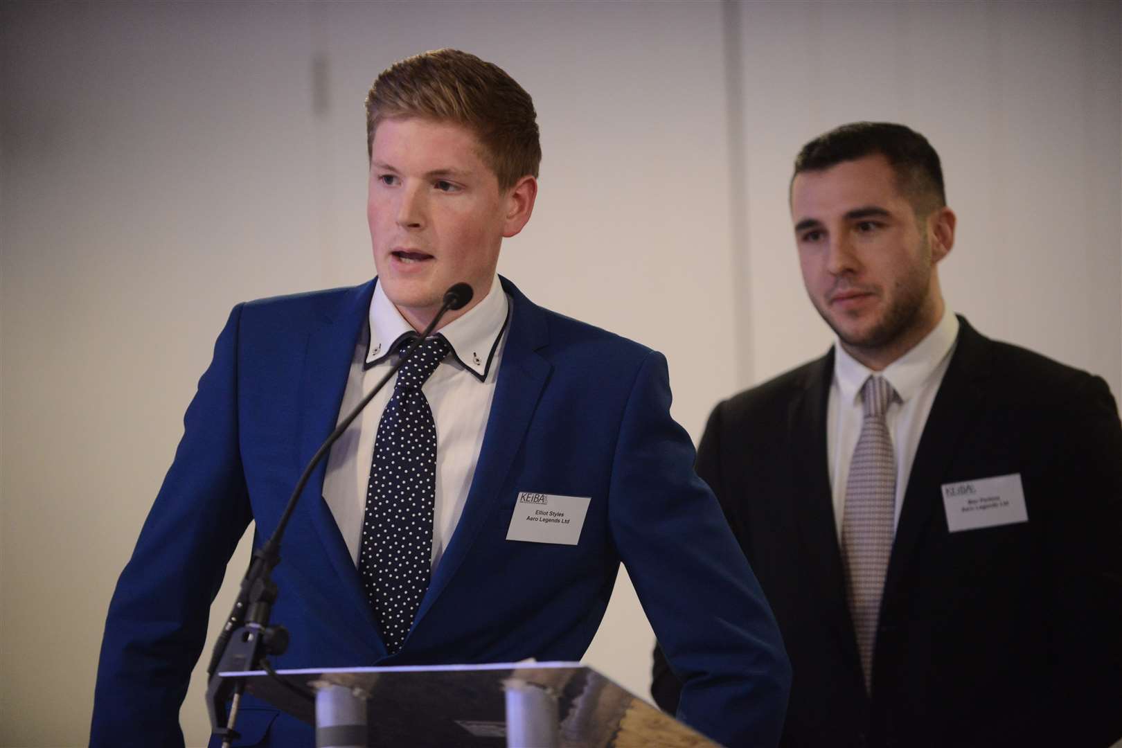 Elliot Styles, left, and Ben Perkins of Aero Legends told guests what winning a KEiBA last year meant for their firm