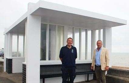 Carl Ashington, left, from the repairs team is pictured with Cllr Oliver Richardson at the Deal shelter. Picture: Dover District Council