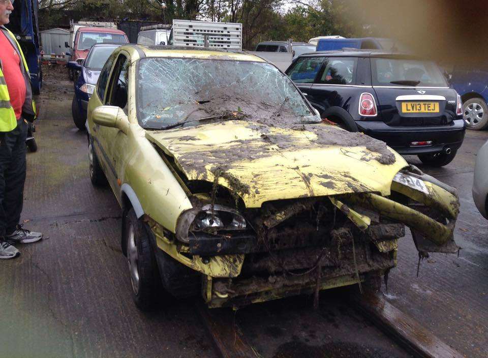 Ian Squire's car after it had been recovered from the dyke
