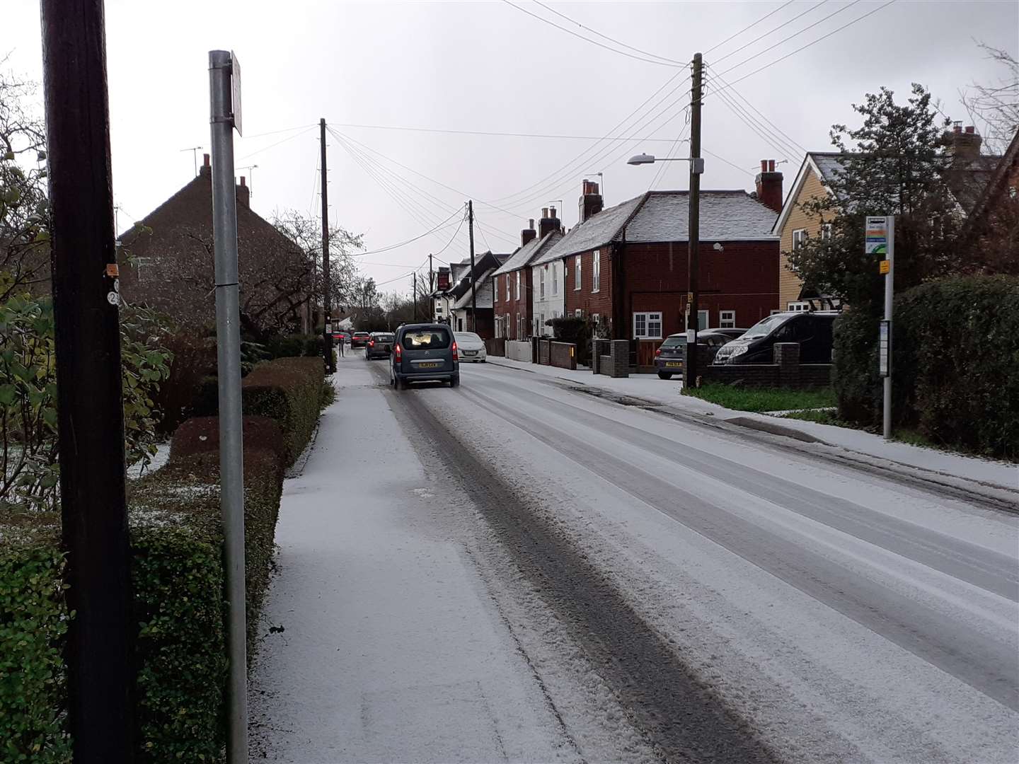 Tyler Hill, Canterbury, after a snow shower this morning