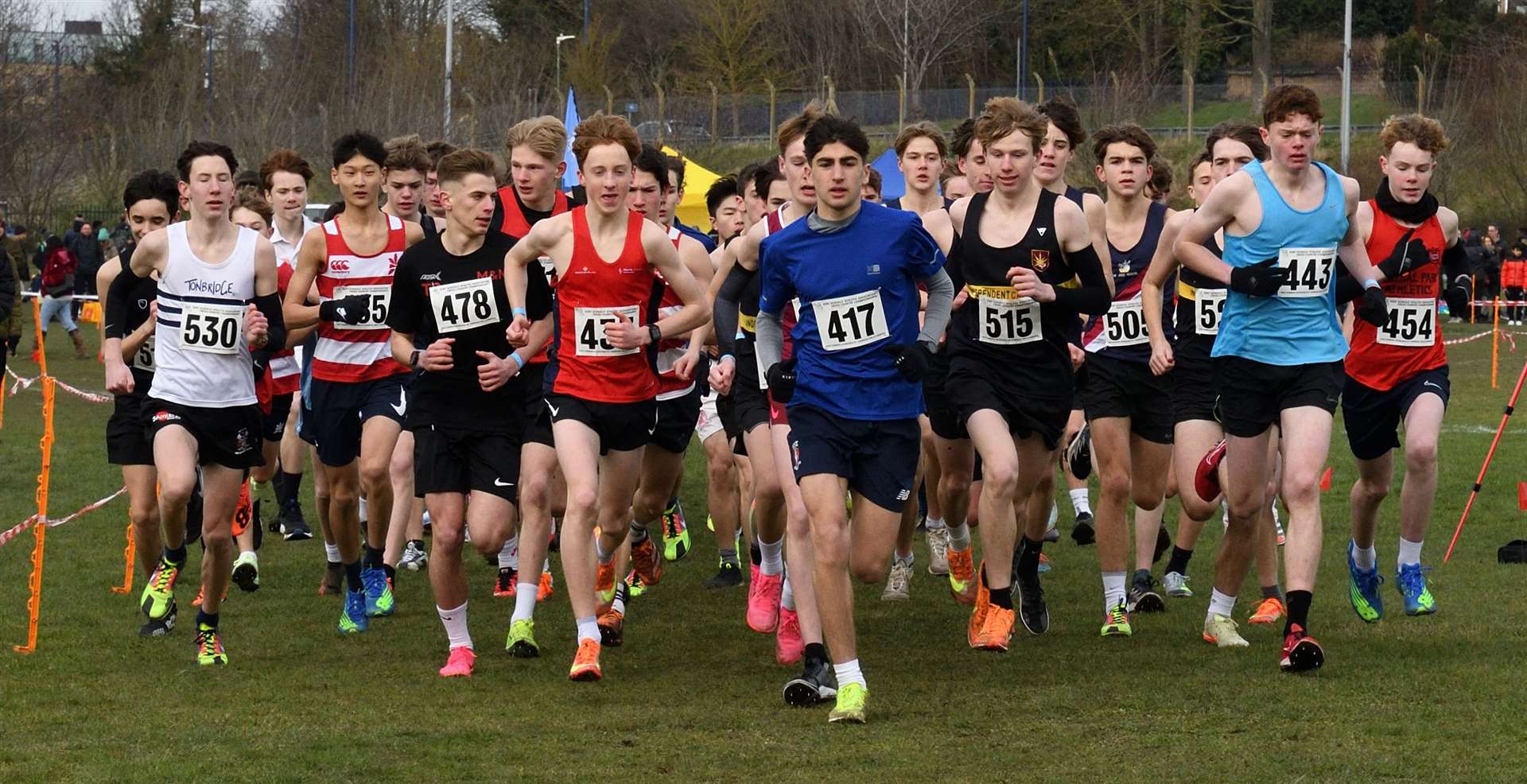 Up and running at the start of the intermediate boys’ race. Picture: Simon Hildrew