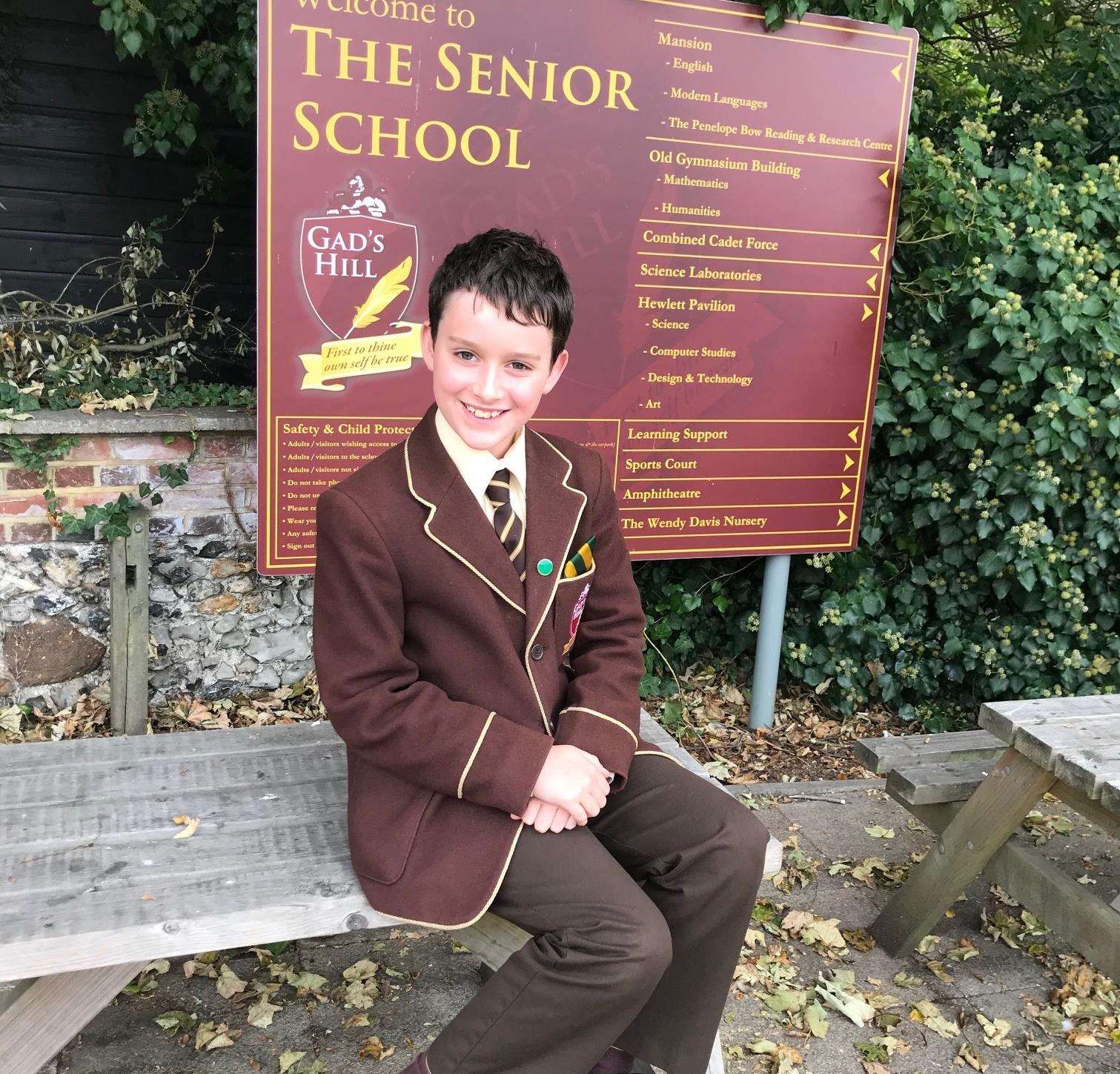 Gad's Hill Year 7 pupil Cameron Jarvis, outside his school
