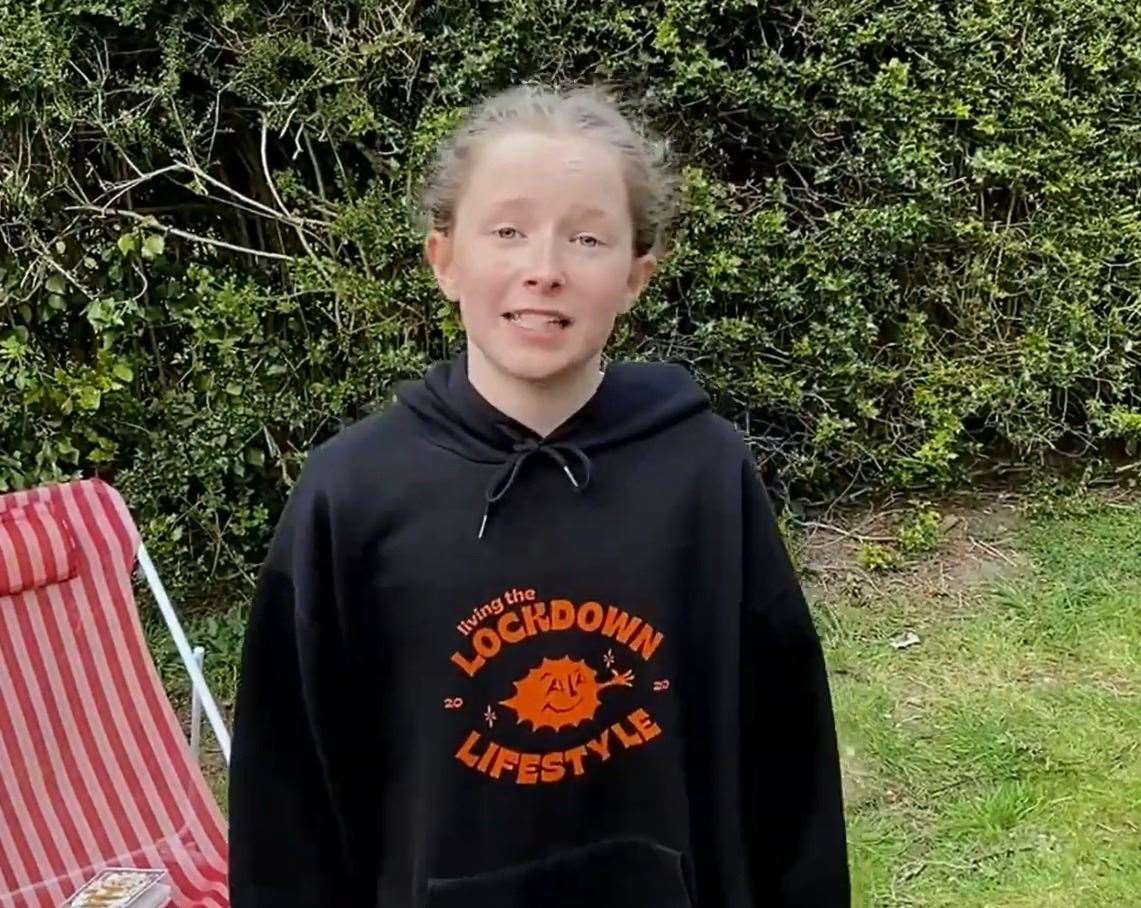 The youngster - otherwise known as Lucifer - was asked by her teacher at St Stephen's Junior School to write a rap based on the lockdown. Picture: Lucie Futcher / YouTube
