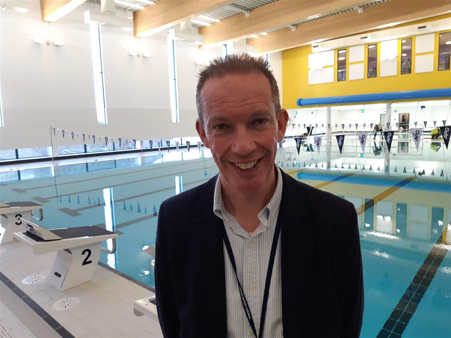 Cllr Bartlett at the eight-lane pool