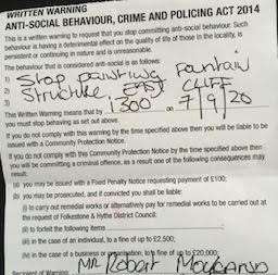 The notice handed to Bob Mouland by council officers last week