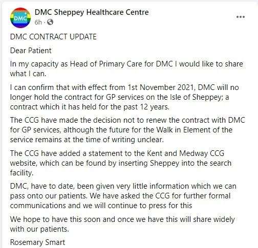 DMC's Facebook message to patients