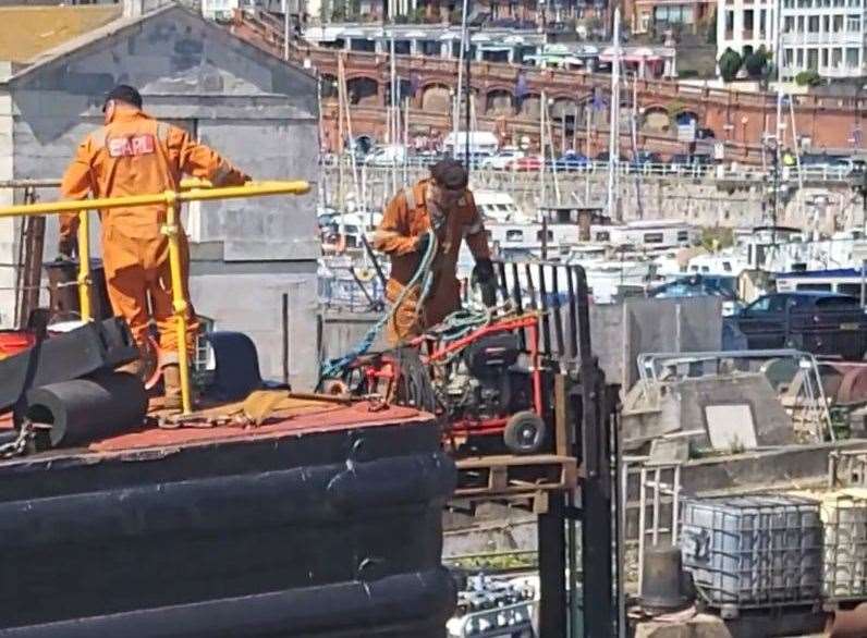 Shocked onlookers saw a worker supported only by a pallet and forklift in Ramsgate harbour. Picture from Health and Safety Executive