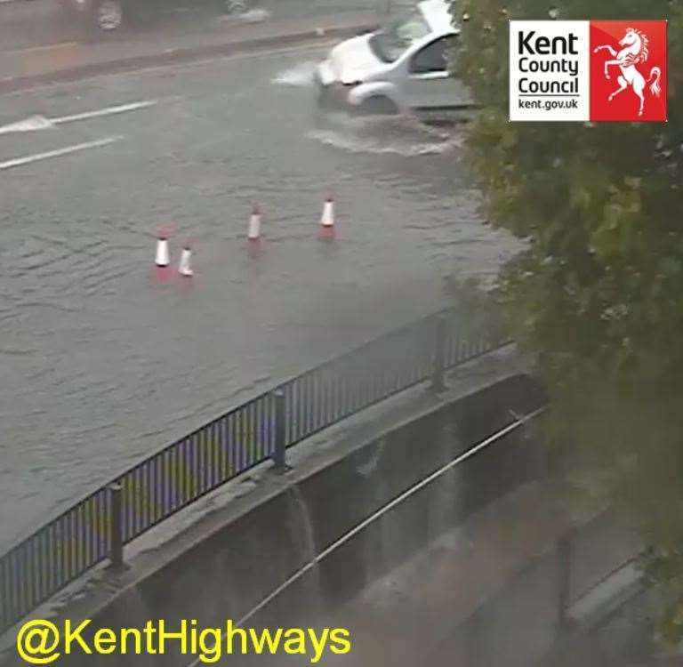 Rocky Hill is flooded in Maidstone. Picture: @KentHighways