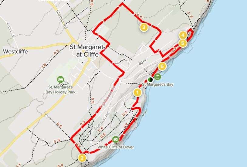 The St Margaret's Bay Circular Route. Picture: AllTrails