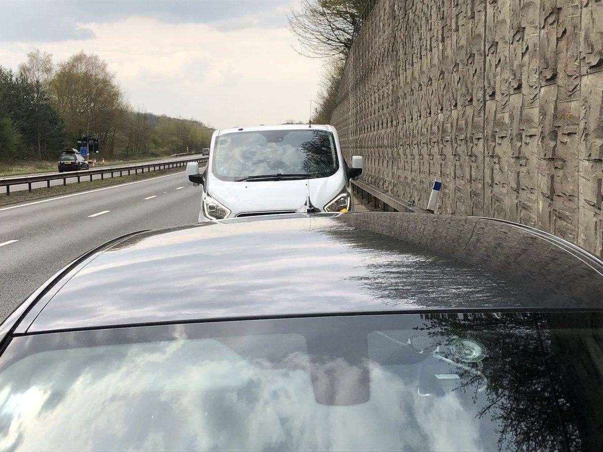 The driver of this van tried to force the officer's unmarked car out of the way. Picture: Kent Police RPU