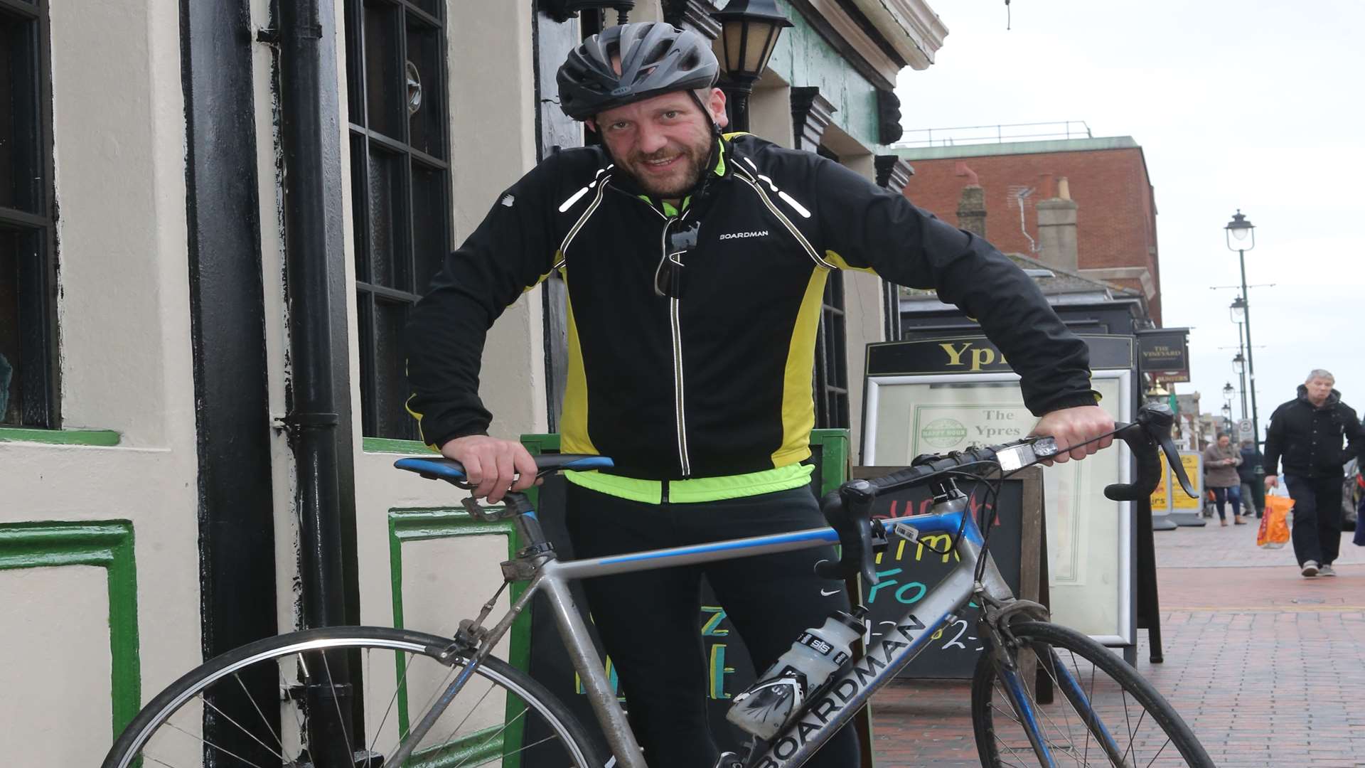 Martin Wackenier from Kemsley outside of Ypres Tavern in Sittingbourne where he will start his 200 mile cycling return trip to Ypres to raise money for Parkinson's UK