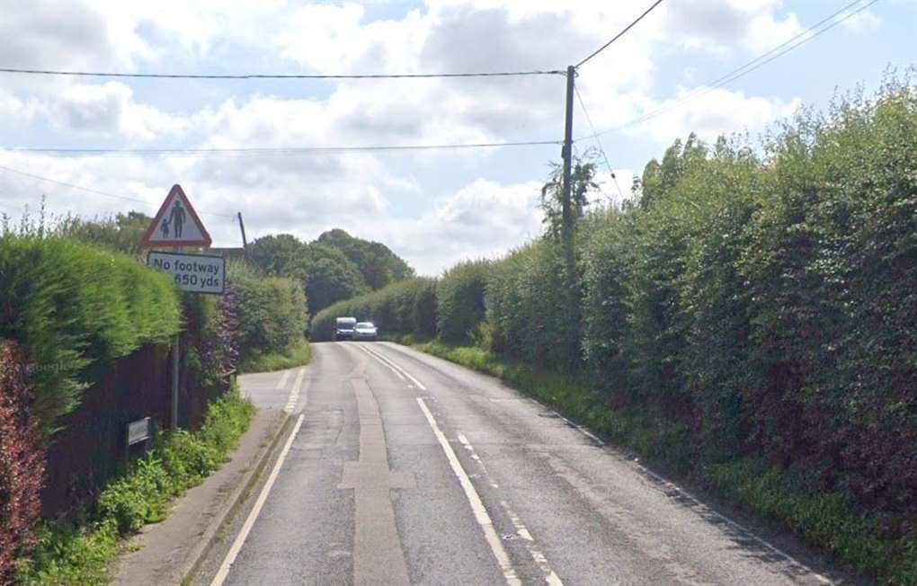 Emergency services were called to the A257 at its junction with Cherville Lane after the crash. Picture: Google