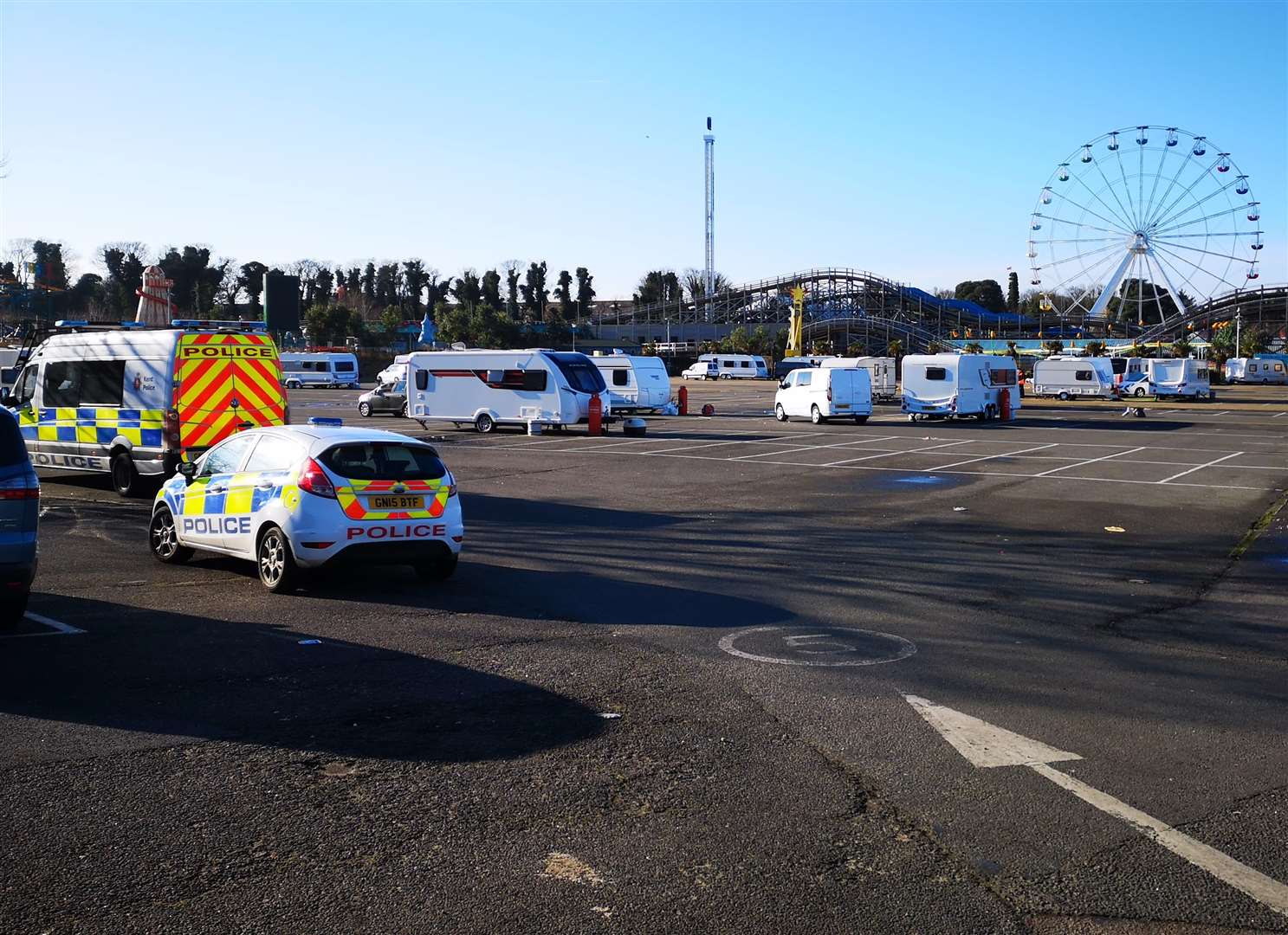 Travellers from the Dreamland car park in Margate were removed by council teams and the police (7292487)