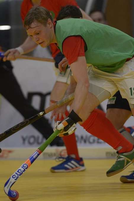 Canterbury's Michael Farrer in action against East Grinstead during their Maxi 5s final at Wembley Arena. Picture: Ady Kerry.