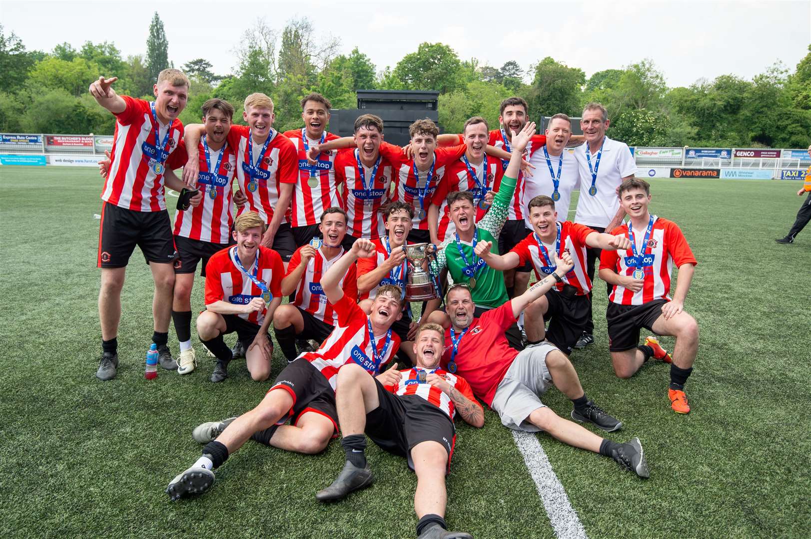 Brewmaster High Halden celebrate their DFDS Kent Sunday Junior Trophy Final success. Picture: PSP Images/Ian Scammell
