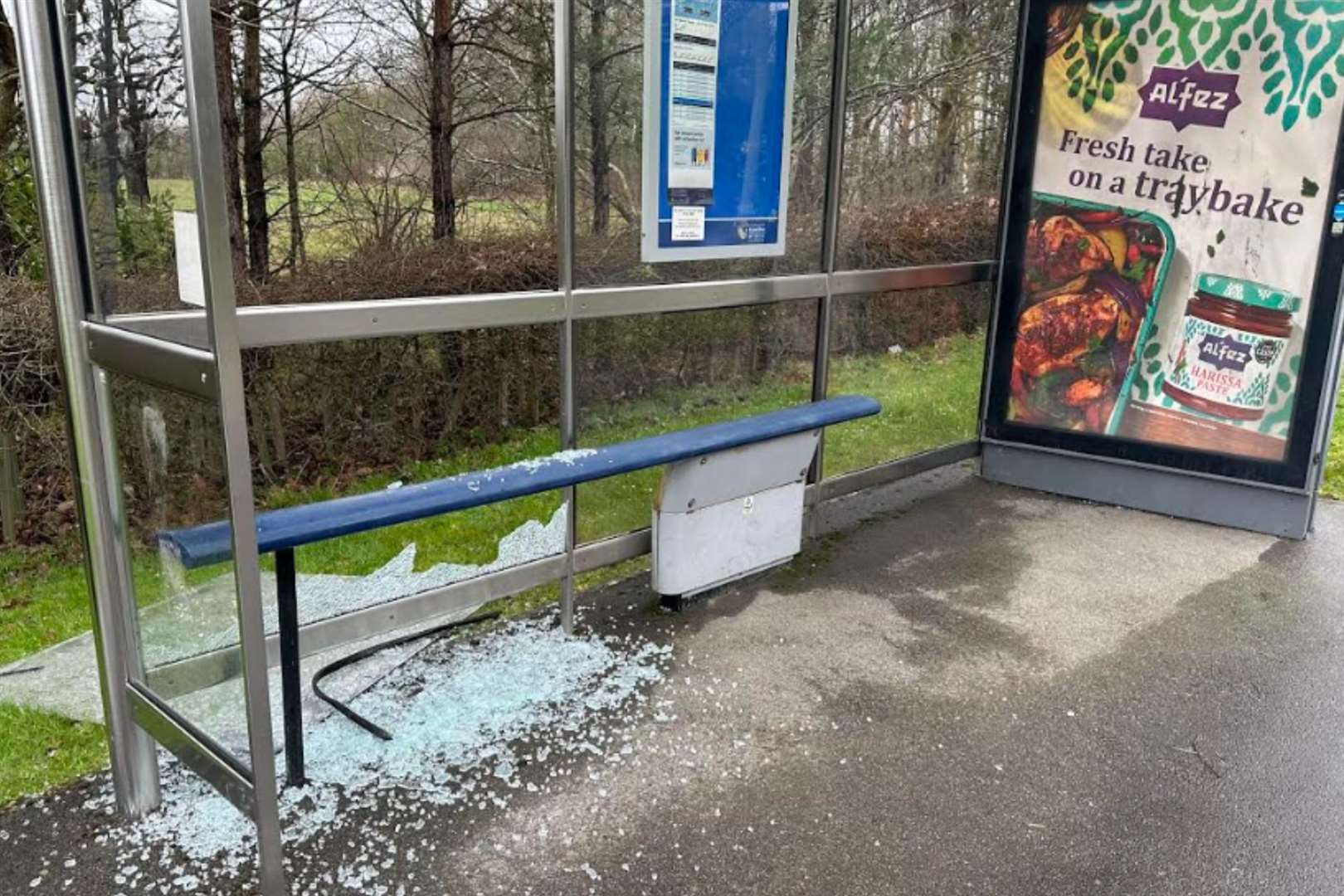 One of the damaged bus shelters in Trinity Road, Kennington. Picture: Lucy New