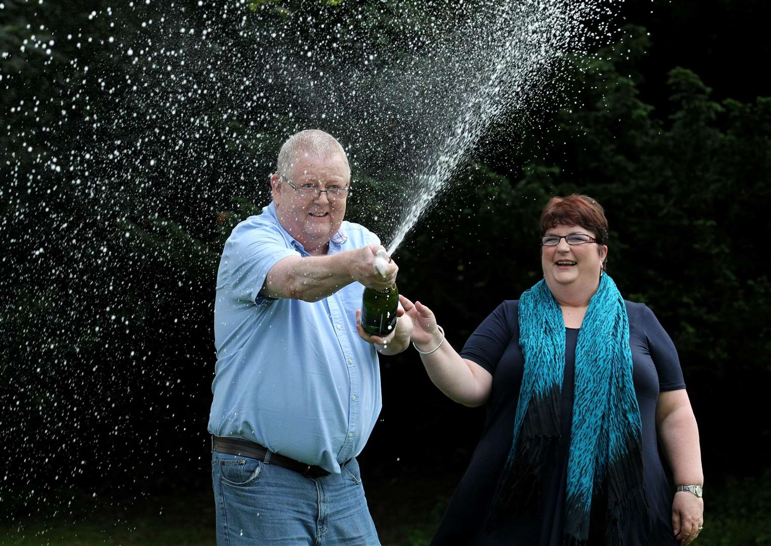 Colin and Chris Weir, from Largs in Ayrshire, celebrate during a photo call at the Macdonald Inchyra Hotel & Spa in Falkirk (Andrew Milligan/PA)