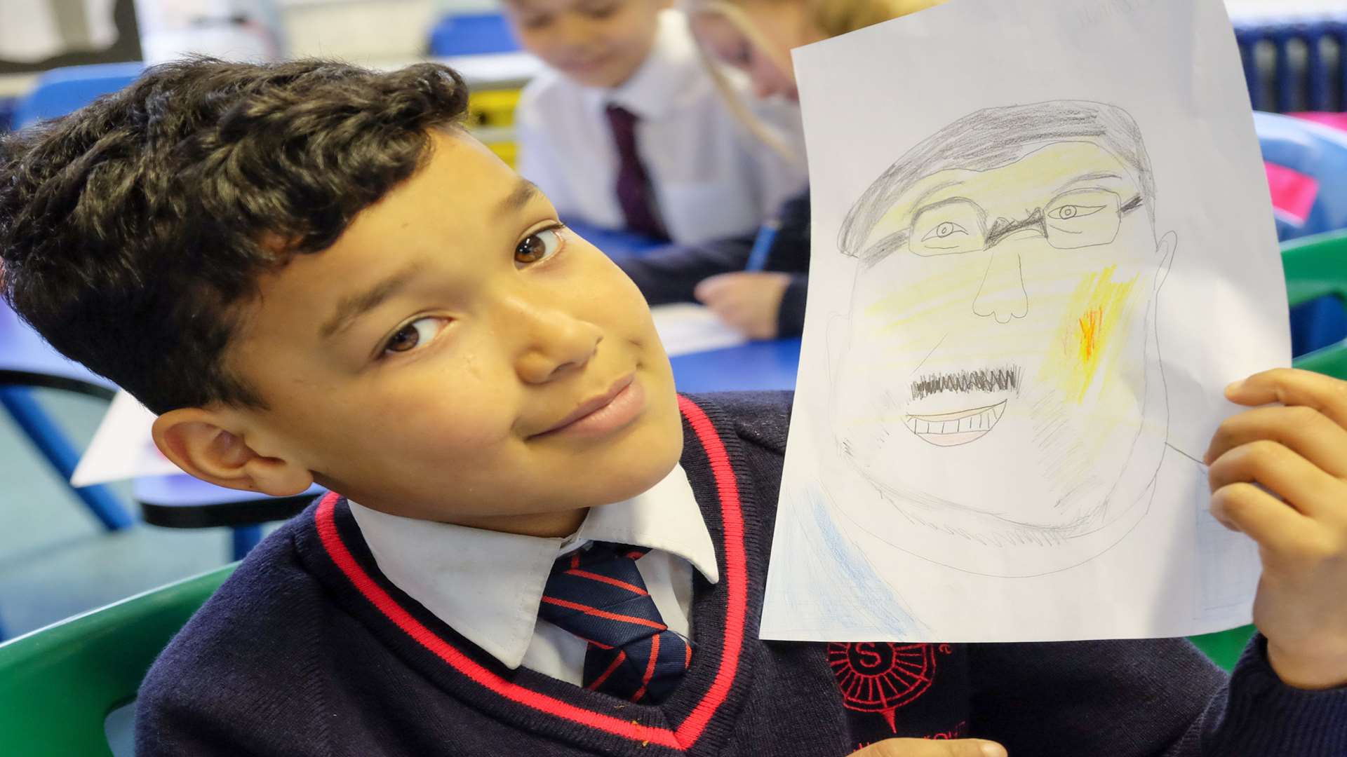 George with his drawing of reporter Ed McConnell
