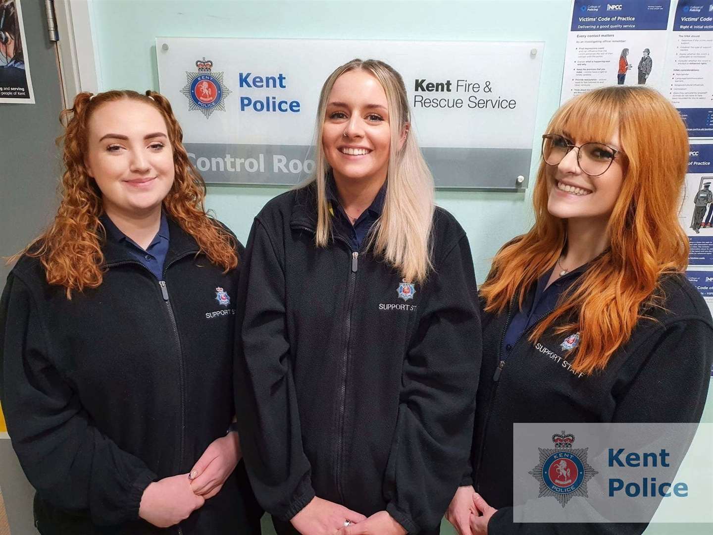 Friends Lucy, Abi and Amber, work together in the Force Control Room. Picture: Kent Police