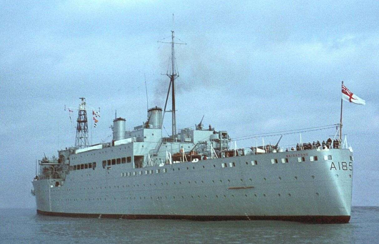 A rare color photograph of HMS Maidstone