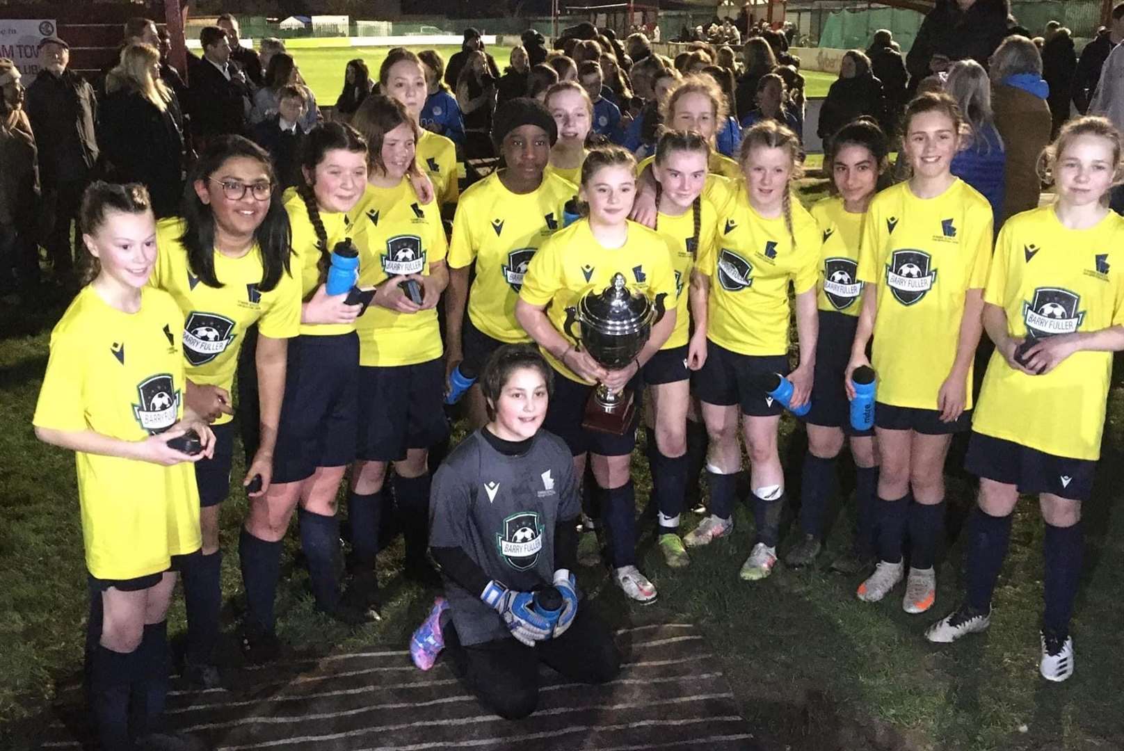Towers School's under-13 girls celebrate their 8-0 Kent Schools Cup final win over The Hayes School Picture: Barry Fuller