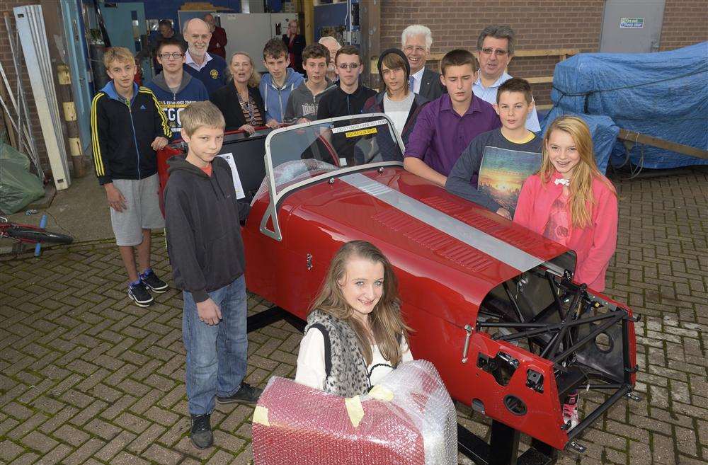 Students, staff and Rotarians. Invicta Rotary Club starts its third Caterham kit car build project