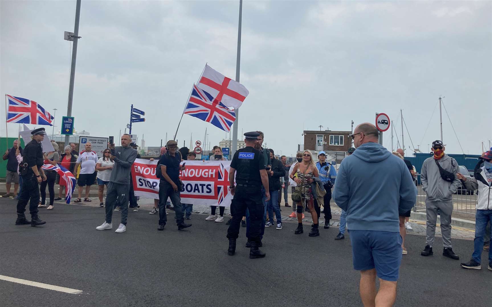 Anti-immigration protesters were calling for the RNLI to stop ‘acting as a taxi service’ for asylum seekers