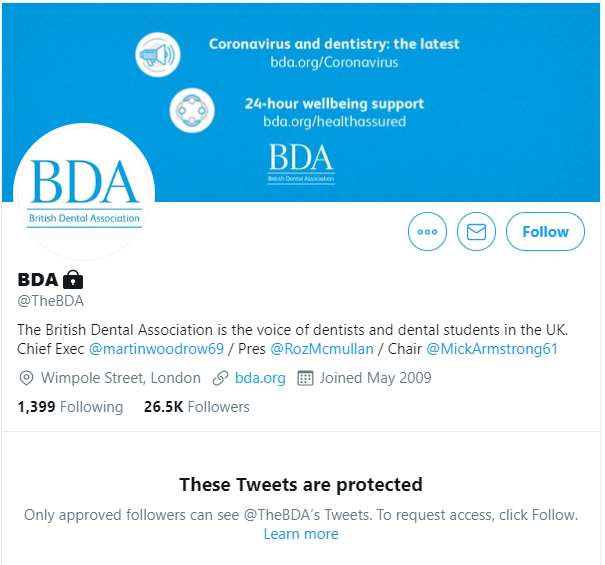 The British Dental Association’s Twitter page (PA)