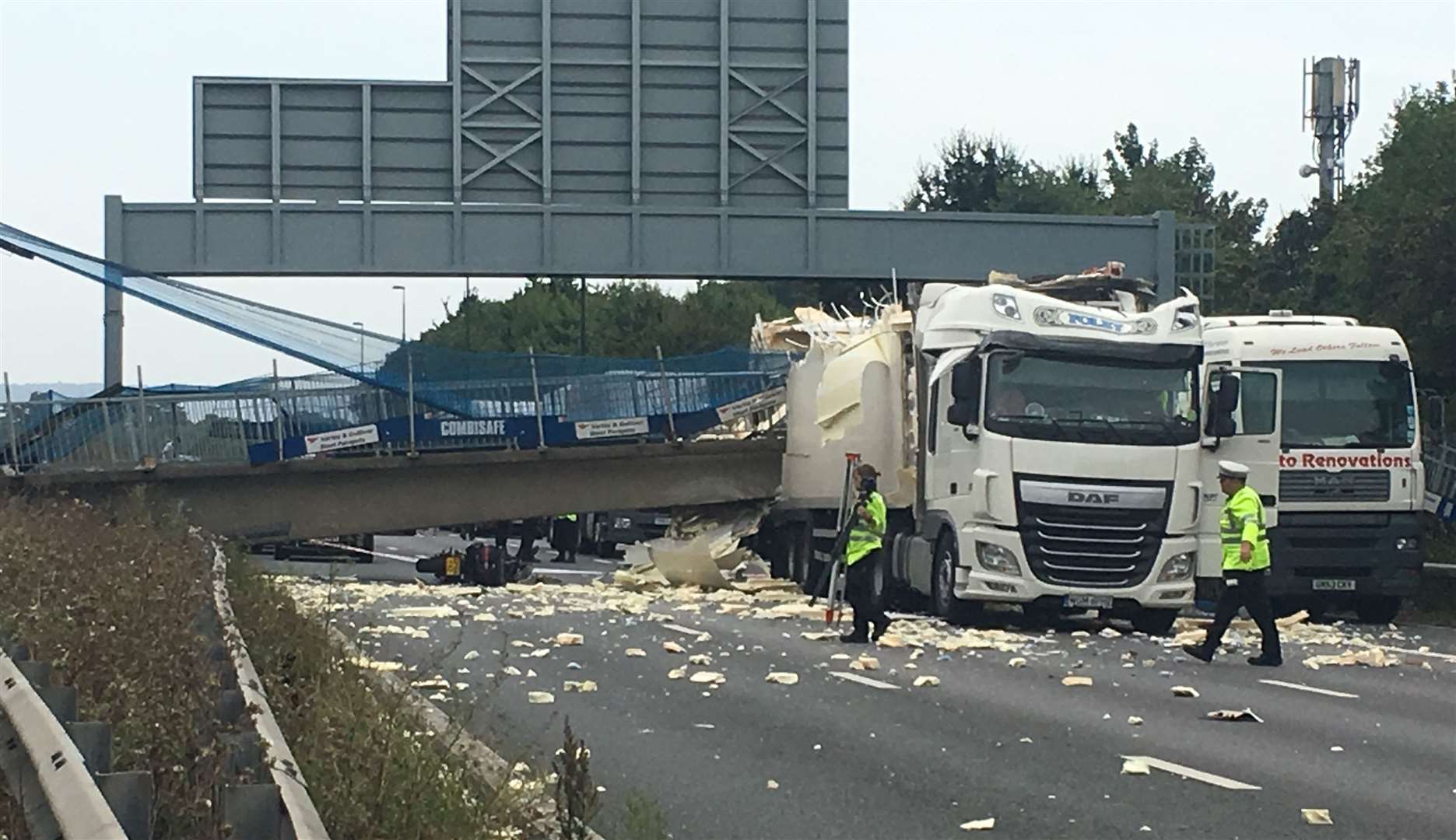 The bridge came down onto the M20 in August 2016. Picture: Joshua Coupe