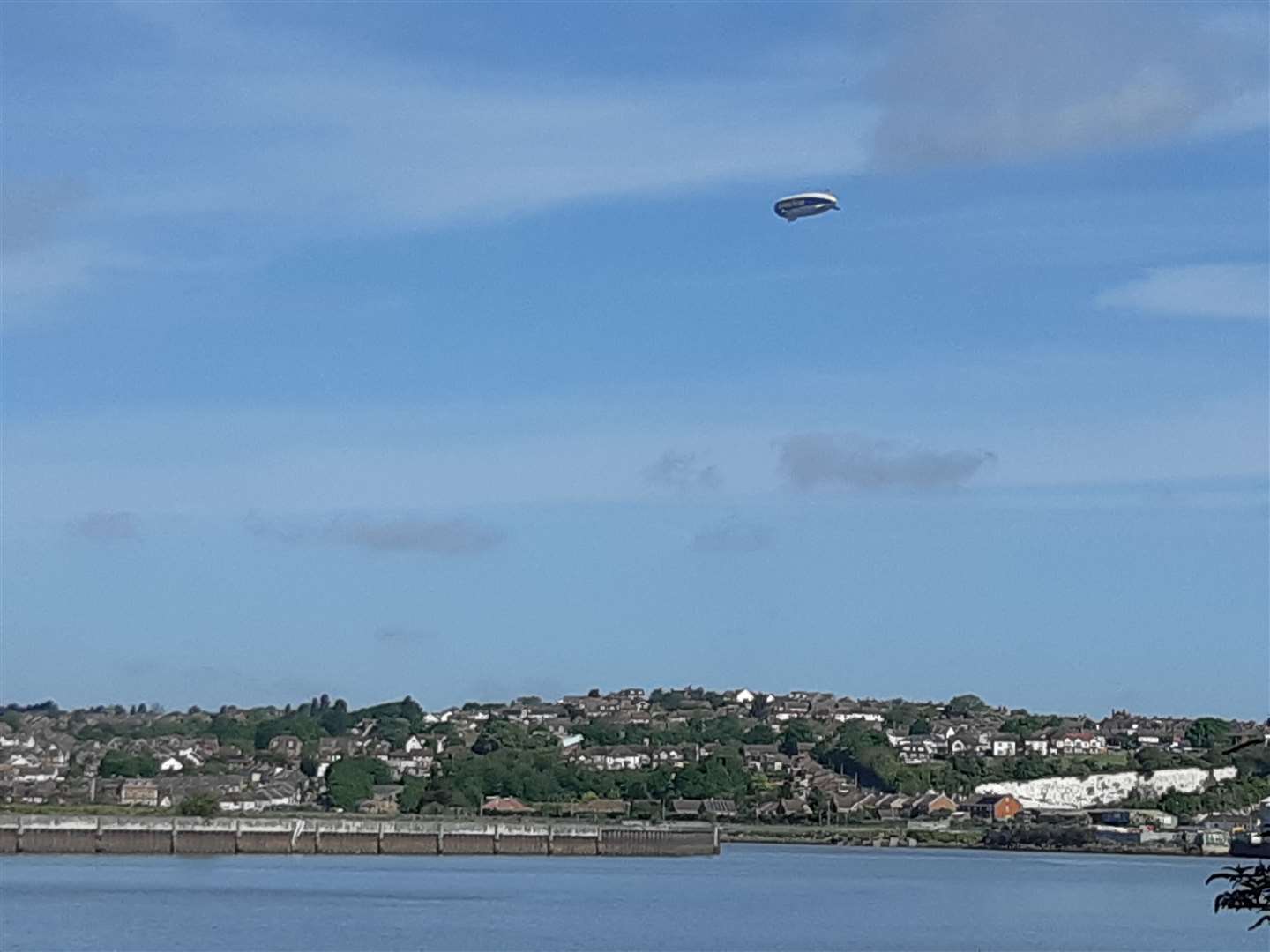 The Goodyear blimp flies above Medway. This was taken from the Medway City Estate, Strood, looking over to Rochester at about 9.15am