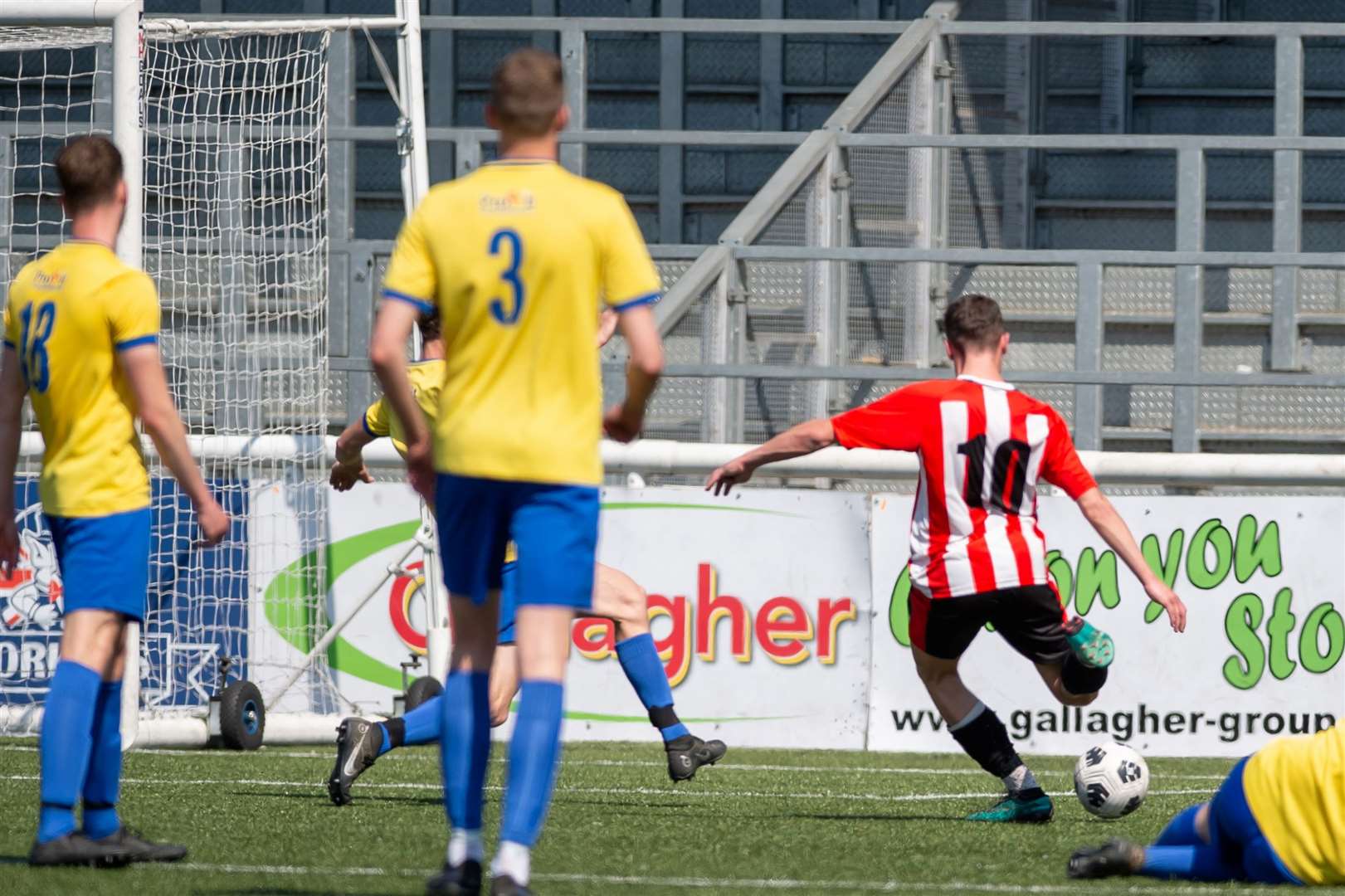 George Large fires home the only goal of the game for Brewmaster High Halden. Picture: PSP Images/Ian Scammell