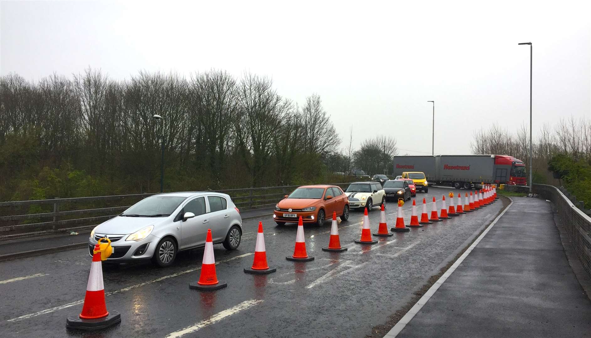 Queues at Brenley Corner on the roundabout