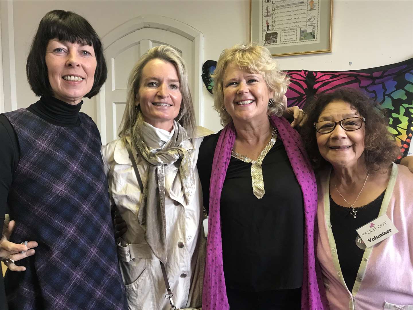 Caption: Hayley Sawnkins with friends Debbie Haynes, Tracy Carr and Marie Jordan at the Talk It Out wellbeing centre.