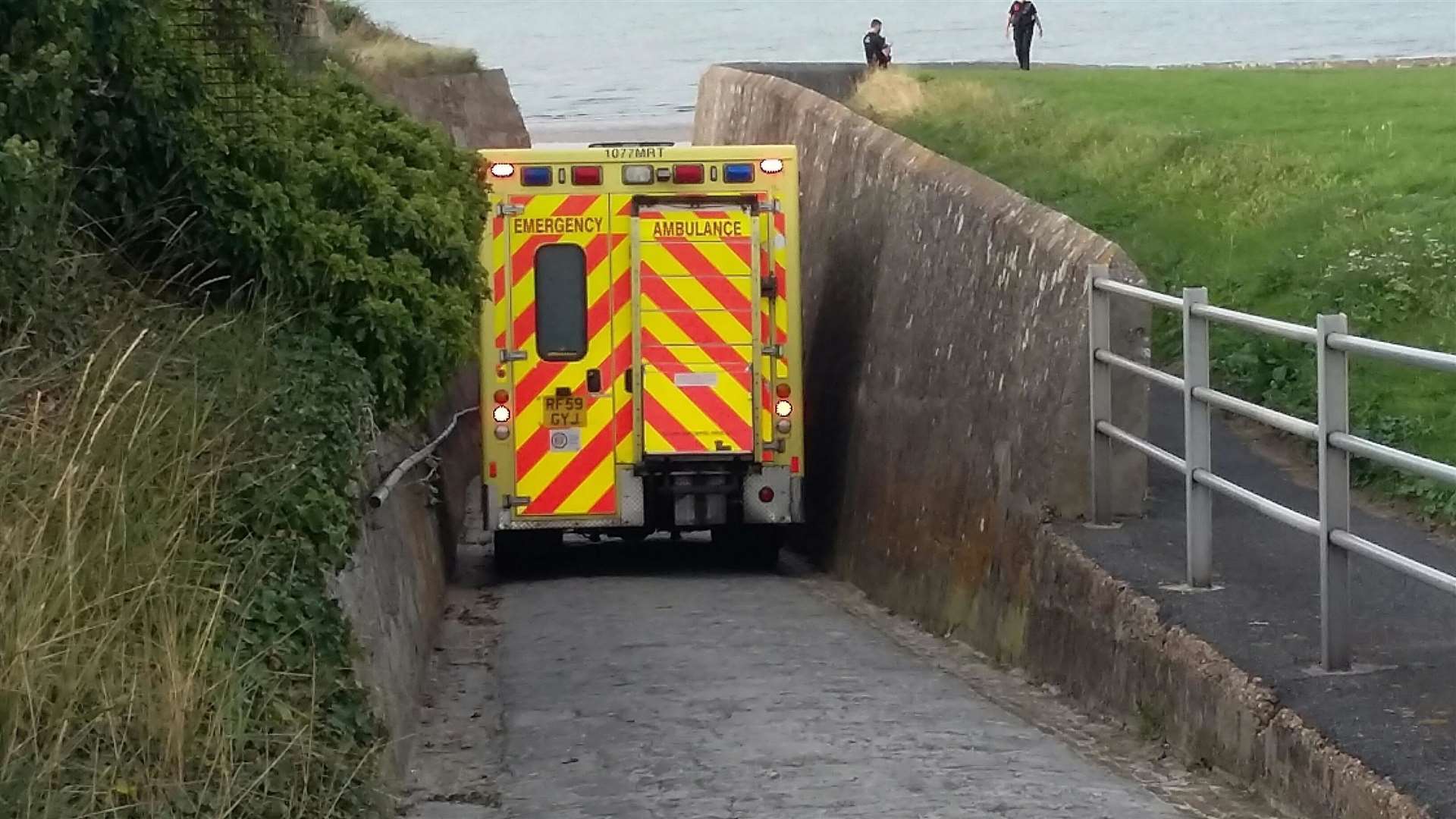 An ambulance arriving at Epple Bay on the day of Miss Teddar's death. Picture: Harrison Wilson.